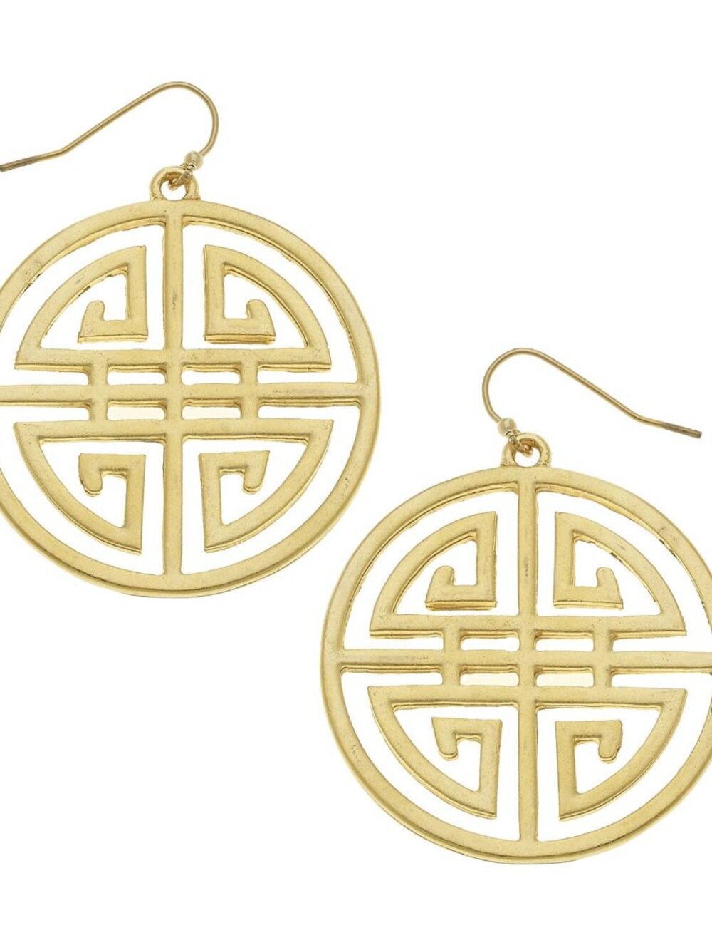 Striking! Susan Shaw Gold Medallion Cut-Out Earrings - Picture 2 of 2